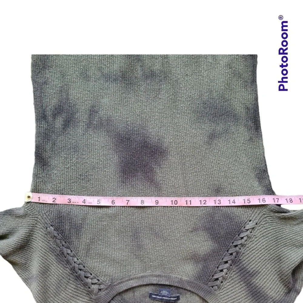 AEO Green/Black TieDye Sweater W Criss-Cross Tie Shoulders - S